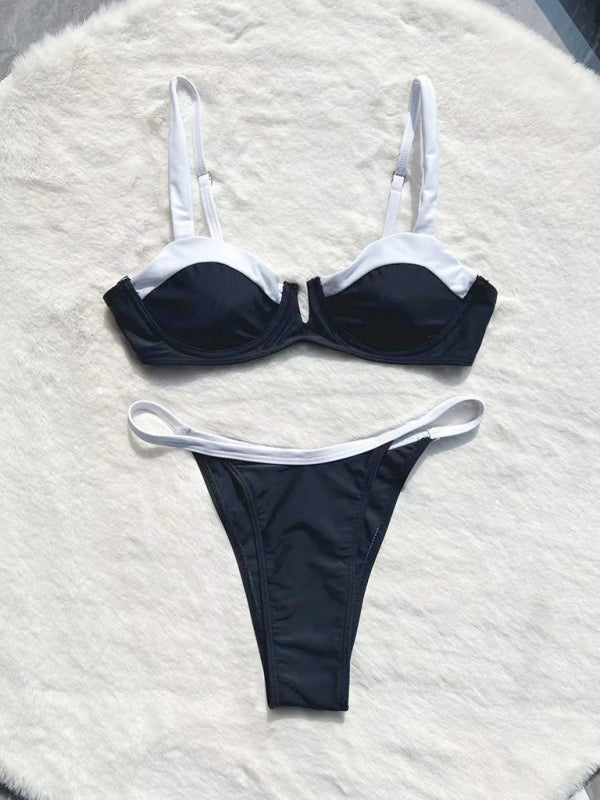Low-Waisted Black Bikini Set – Sexy Stitch Cutout Design & Stretch Fit