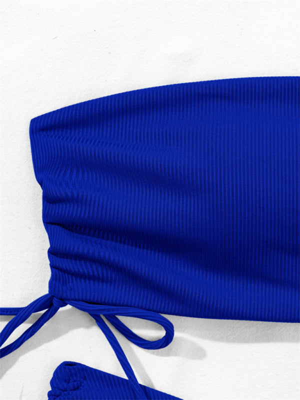 Split Bandeau Strap Bikini – Solid Color Two-Piece Swimsuit in Multiple Shades