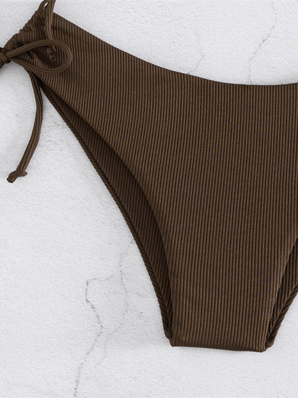 Split Bandeau Strap Bikini – Solid Color Two-Piece Swimsuit in Multiple Shades