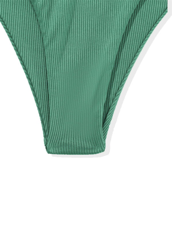 Split Bandeau Strap Bikini – Solid Color Two-Piece Swimsuit in Multiple Shades