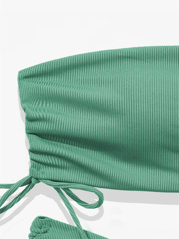 Split Bandeau Strap Bikini – Solid Color Two-Piece Swimsuit in Multiple Shades