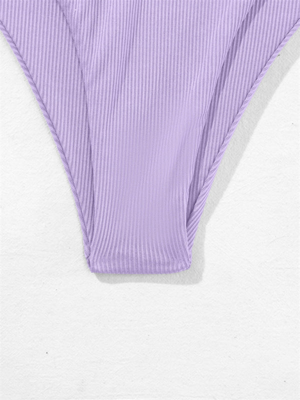 Split Bandeau Strap Bikini – Solid Color Two-Piece Swimsuit in Multiple Shades