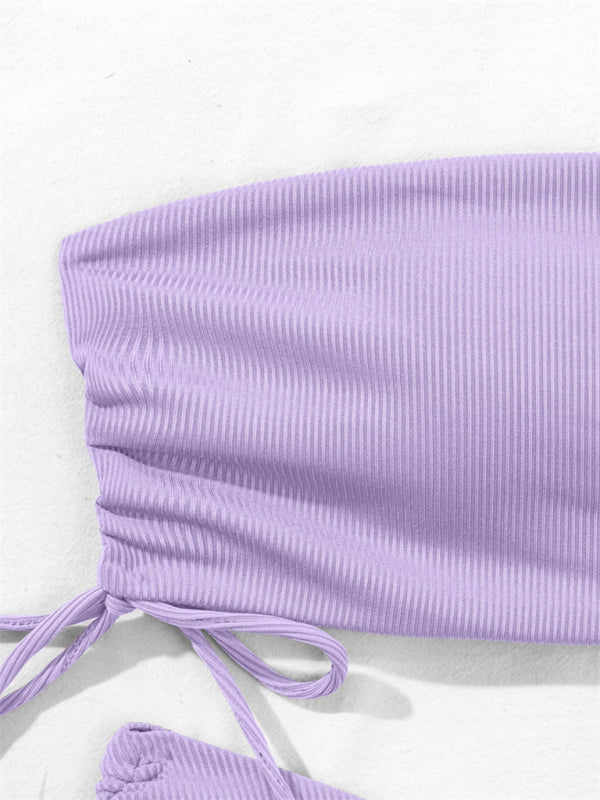 Split Bandeau Strap Bikini – Solid Color Two-Piece Swimsuit in Multiple Shades