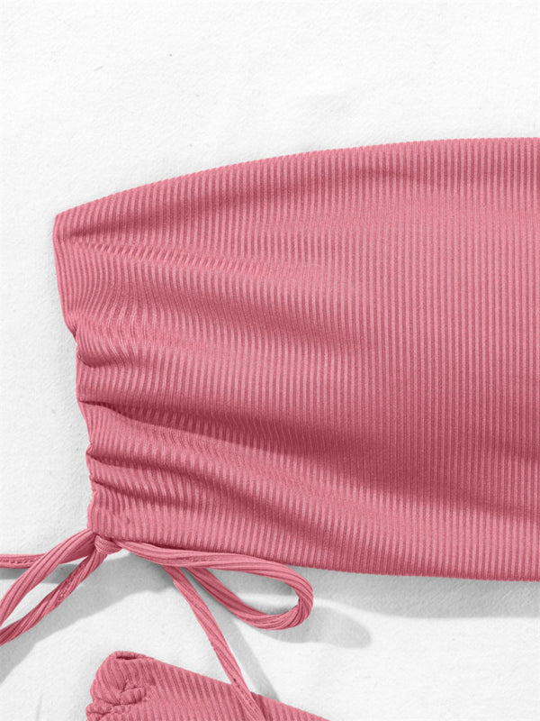 Split Bandeau Strap Bikini – Solid Color Two-Piece Swimsuit in Multiple Shades