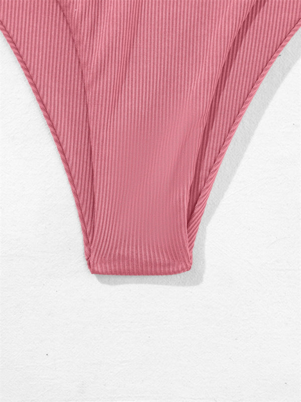 Split Bandeau Strap Bikini – Solid Color Two-Piece Swimsuit in Multiple Shades