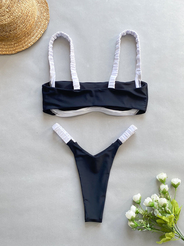 Spliced Tube Top Bikini with Thigh Split – Sexy Vacation Swimwear in Black