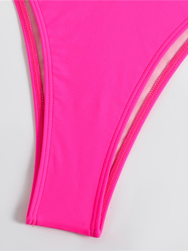 Solid Color Triangle Bikini – Split Strap Design & Moderate Stretch