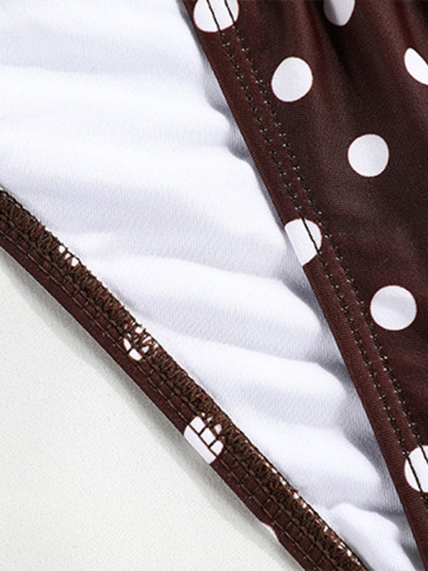Polka Dot Bandeau Bikini Set – Split Top, Knit Fabric & Moderate Stretch