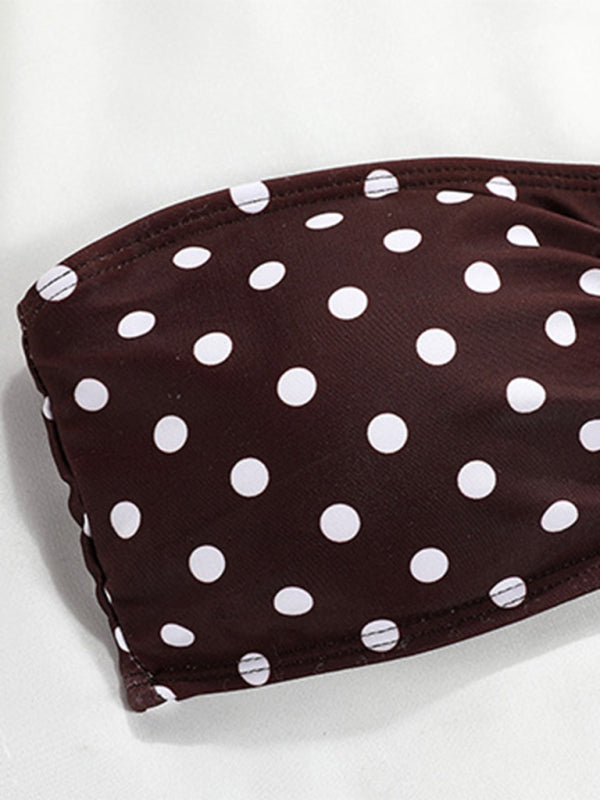 Polka Dot Bandeau Bikini Set – Split Top, Knit Fabric & Moderate Stretch