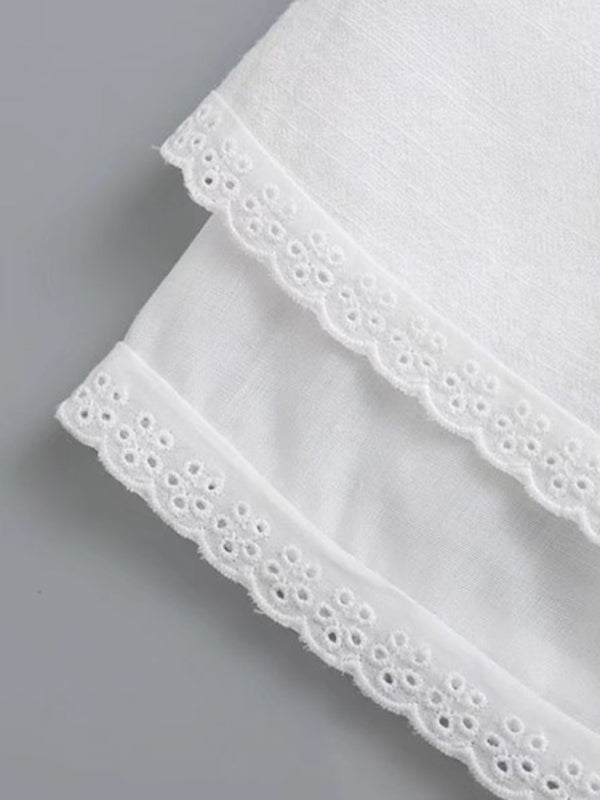 White Lace Splice Low-Cut A-Line Dress – Romantic Spring Summer Look