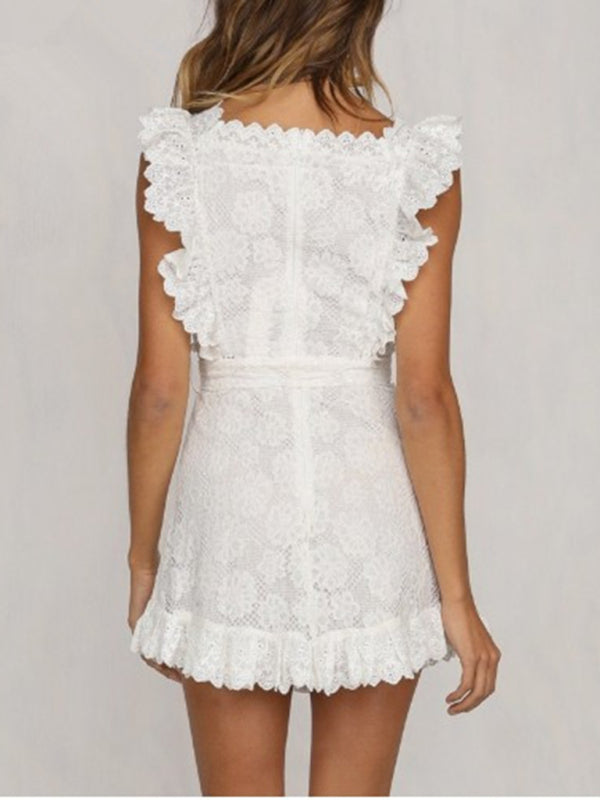 Embroidered Lace Ruffle Dress – Elegant Spring-Summer Style