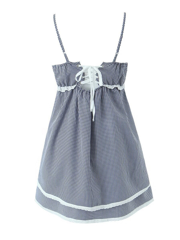 Lace Plaid Strappy Suspender Dress – Cute Summer Style in Red or Black