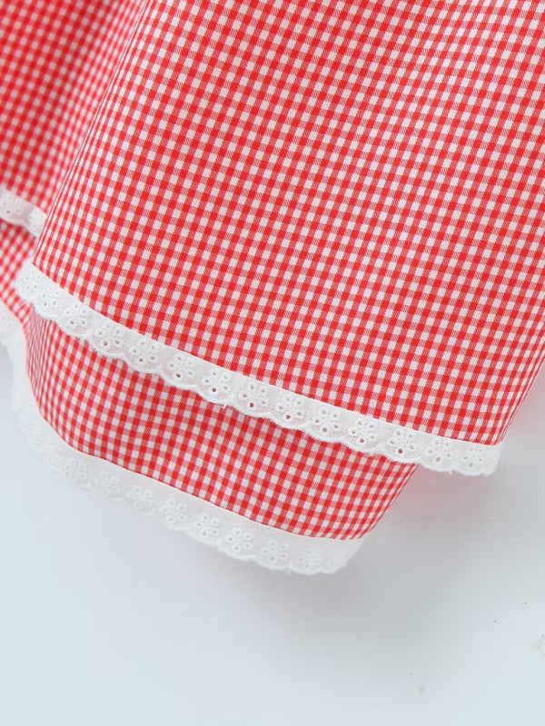 Lace Plaid Strappy Suspender Dress – Cute Summer Style in Red or Black