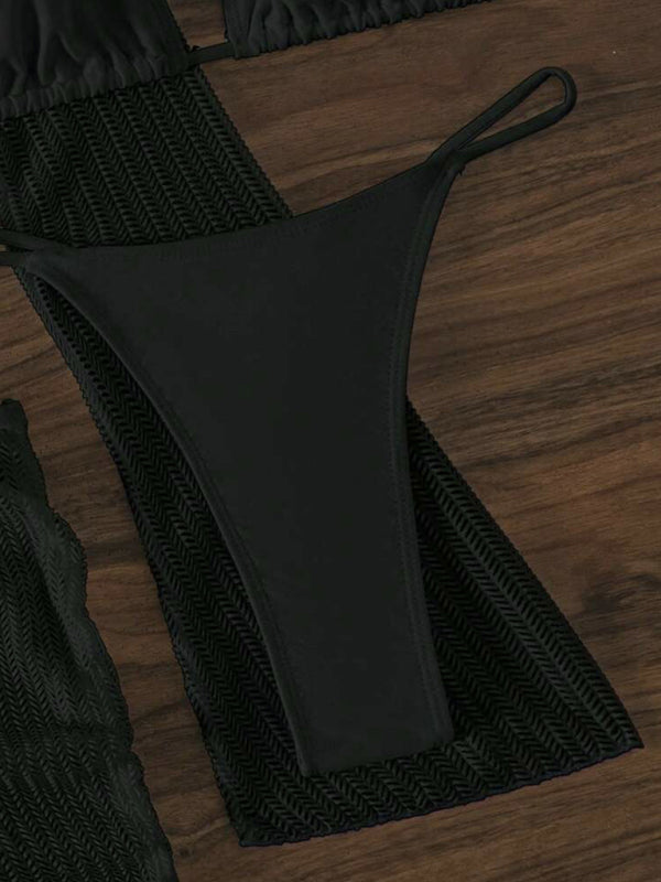 Mesh Drawstring Bikini 3-Piece Set – Sheer Cover-Up, Sexy Solid Colors