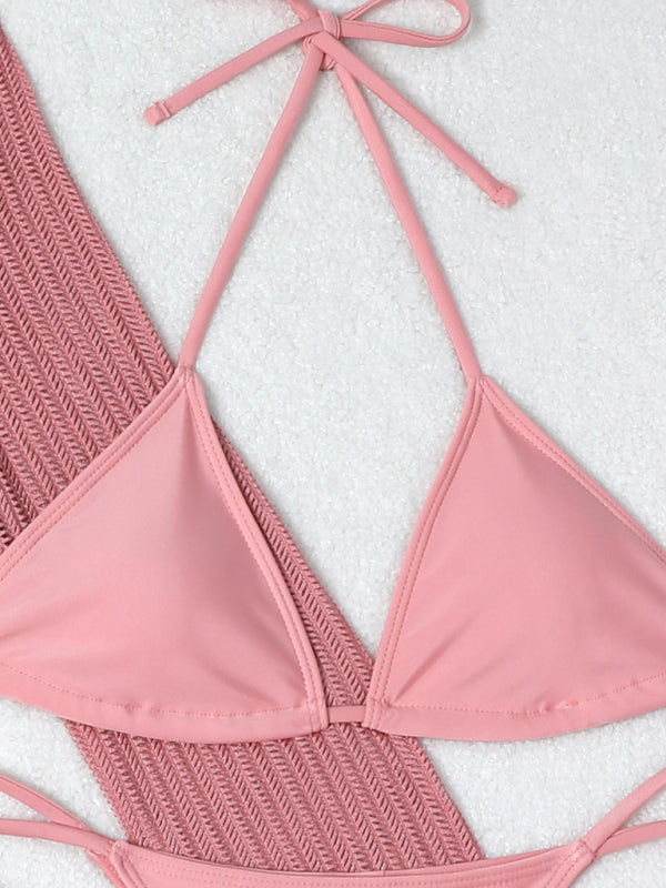Mesh Drawstring Bikini 3-Piece Set – Sheer Cover-Up, Sexy Solid Colors