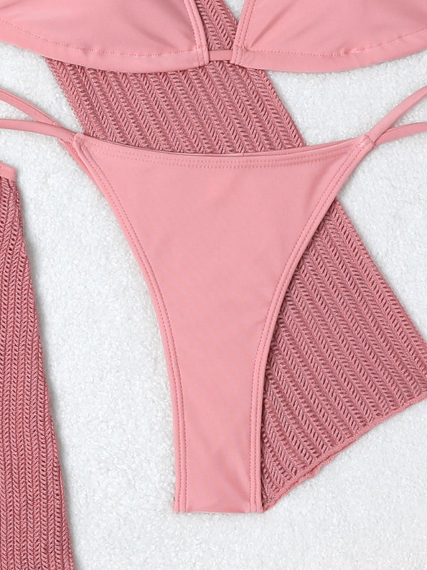 Mesh Drawstring Bikini 3-Piece Set – Sheer Cover-Up, Sexy Solid Colors