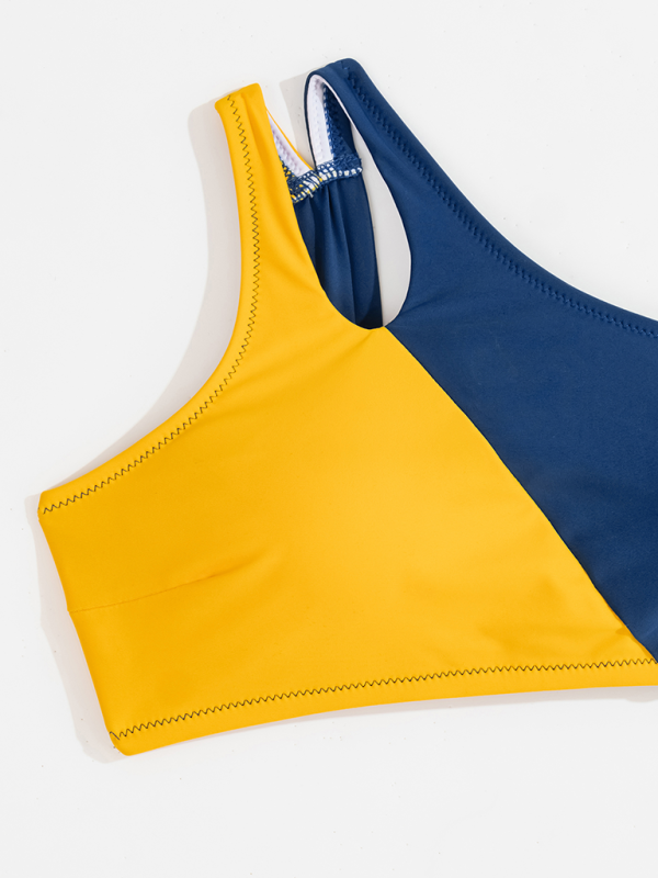 Colorblock One-Shoulder Split Swimsuit – Sexy Cut-Out Bikini, Yellow