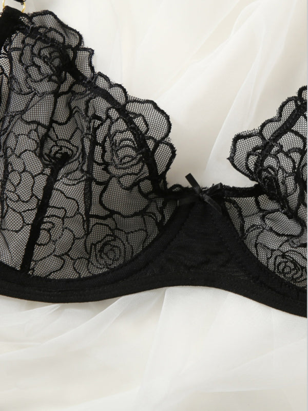 Hollow Lace Bra & Panty Set – Sexy Three-Point Design, Light & Stretchy