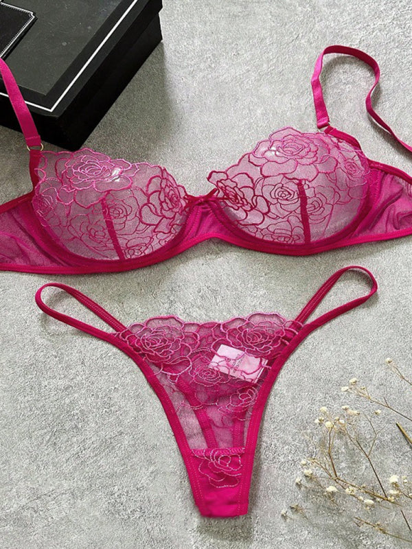 Hollow Lace Bra & Panty Set – Sexy Three-Point Design, Light & Stretchy