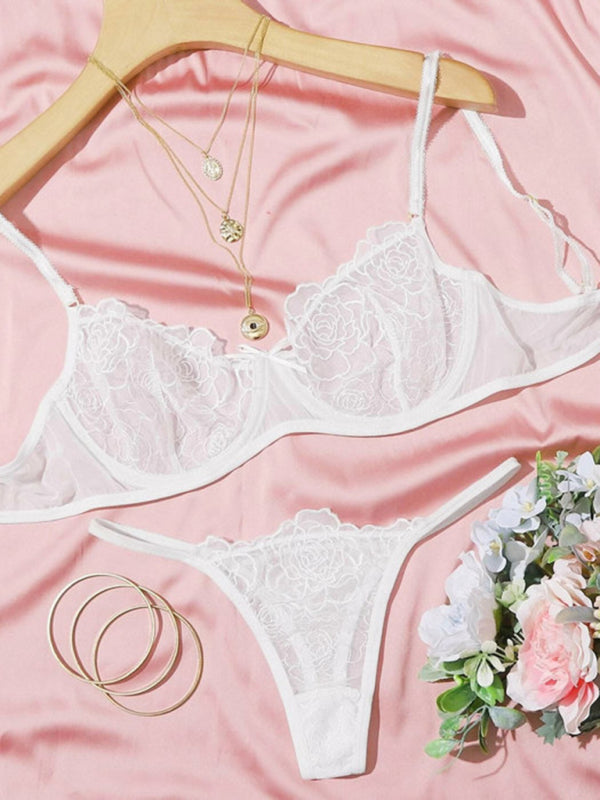 Hollow Lace Bra & Panty Set – Sexy Three-Point Design, Light & Stretchy
