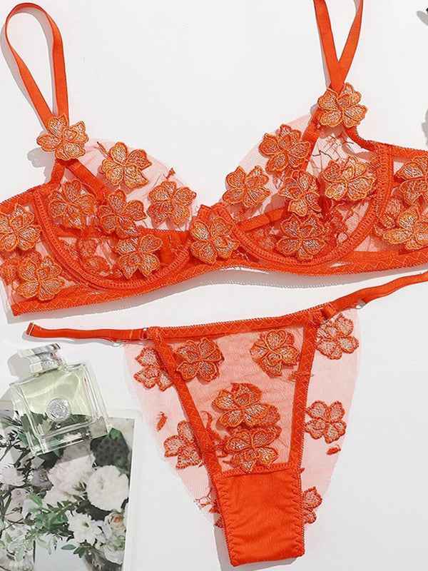 Mesh Flower Embroidered Lingerie Set – Sheer Bra & Panty Duo in Multiple Colors