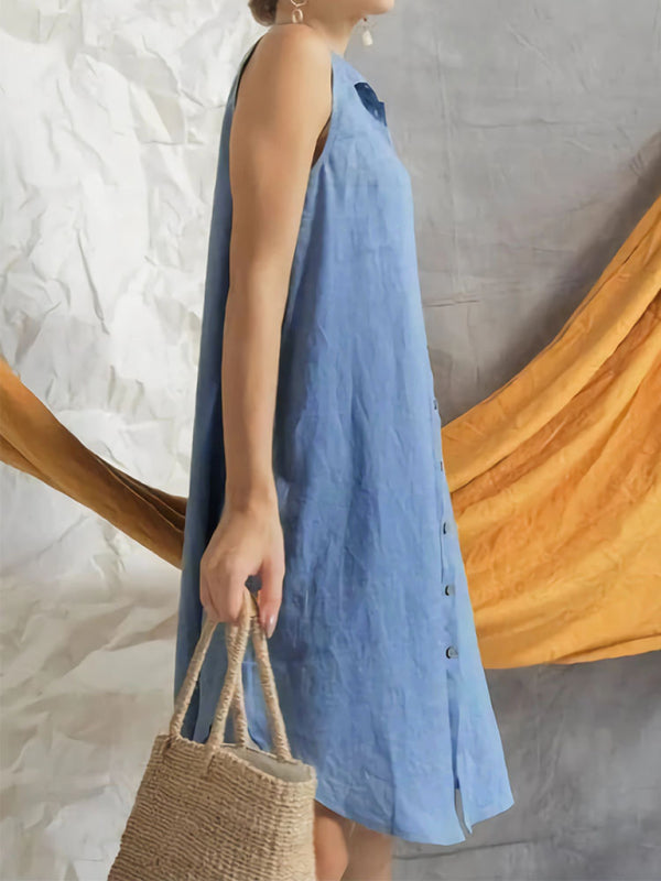 Solid Color Loose-Fit Shirt Dress – Lightweight Cotton for Spring/Summer