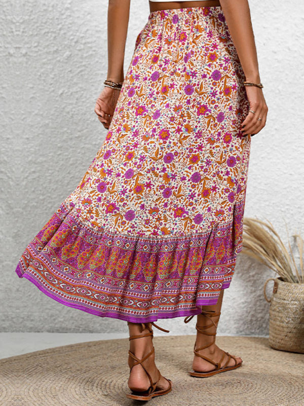 Bohemian Floral Print Midi Skirt