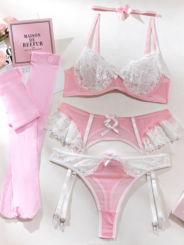 Lace Mesh Bra & Panty Five-Piece Lingerie Set – Sexy Nurse-Inspired Design