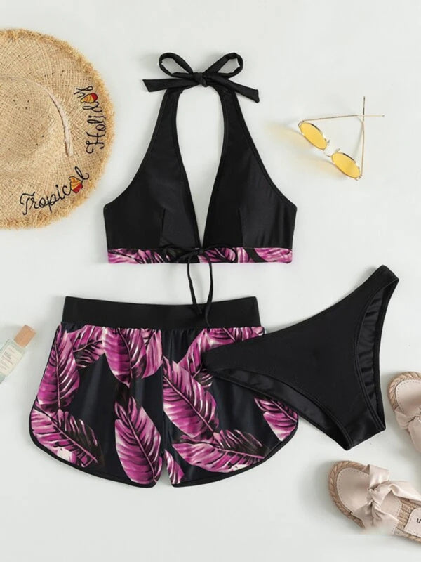 Multicolor Printed Bikini 3-Piece Set – Sexy Cover-Up & Leisure Fit