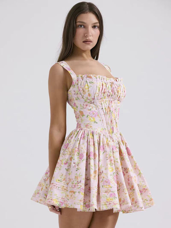 Floral Print Spaghetti Strap Summer Dress