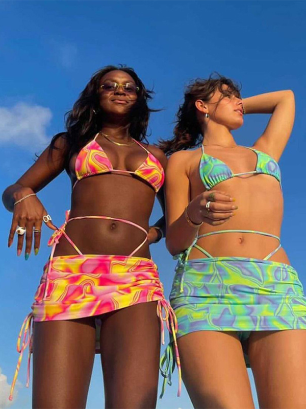 Sexy Bikini Set with Inner Vest & Butt-Covering Skirt – Full Print Swimwear