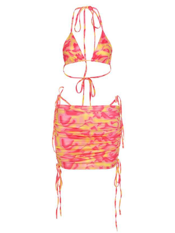 Sexy Bikini Set with Inner Vest & Butt-Covering Skirt – Full Print Swimwear