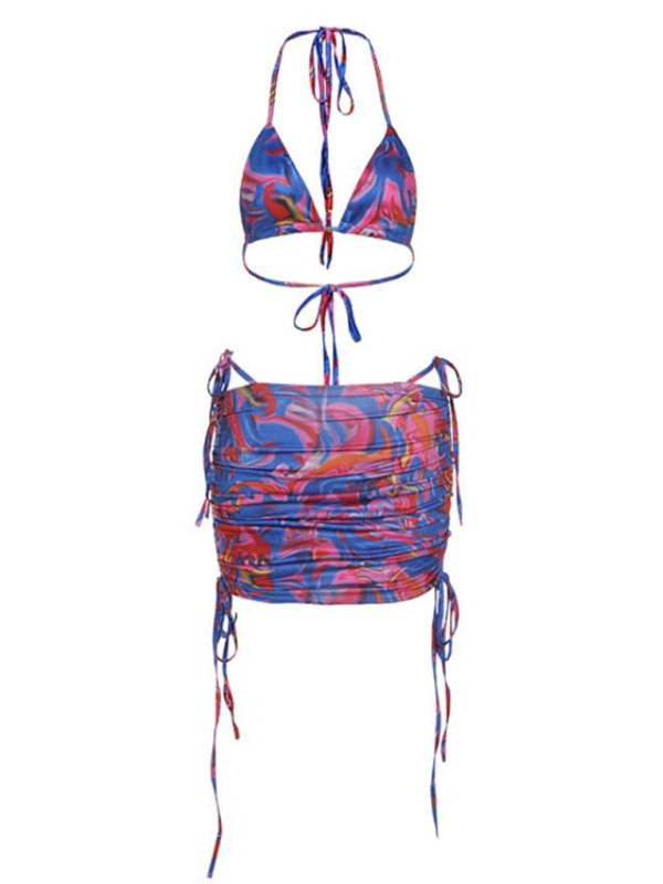 Sexy Bikini Set with Inner Vest & Butt-Covering Skirt – Full Print Swimwear