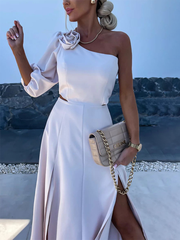 One Shoulder Slit Layered Party Dress