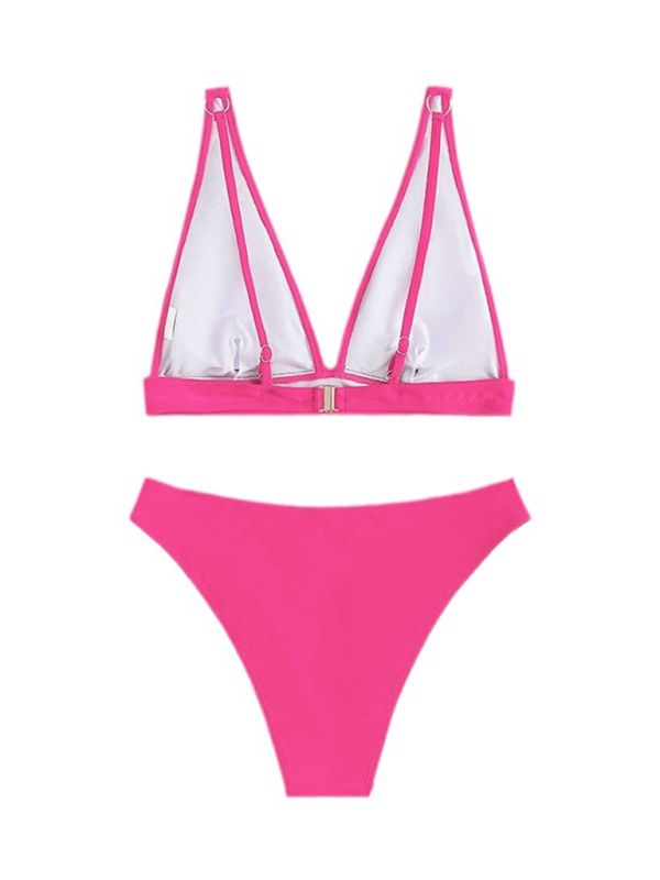 Solid Underwire Push-Up Bikini Set – High-Waisted Triangle Cups