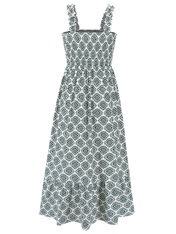 Elegant Floral Print Maxi Dress – Romantic Holiday Suspender Style