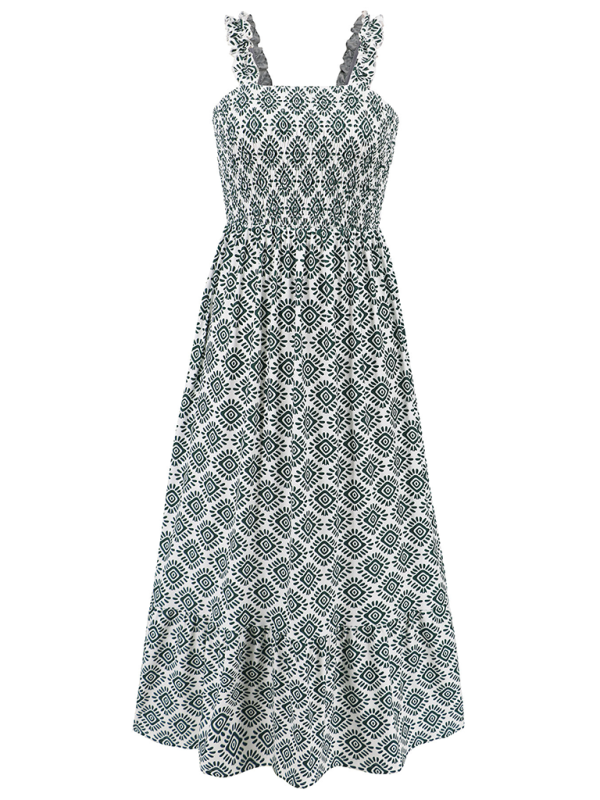 Elegant Floral Print Maxi Dress – Romantic Holiday Suspender Style