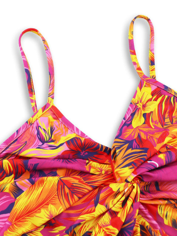 Elegant Printed V-Neck A-Line Maxi Dress – Spaghetti Straps, Spring-Summer Style