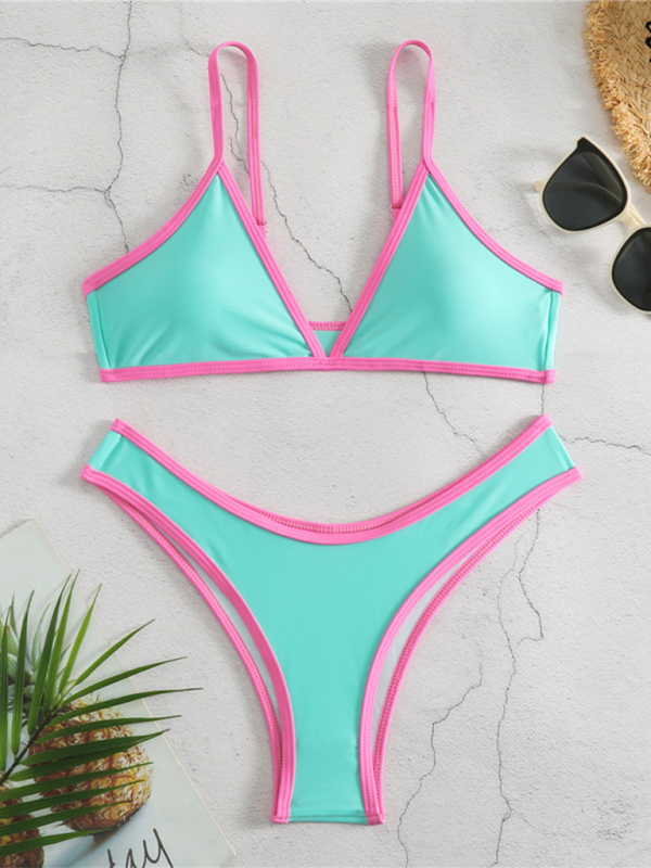 Solid Color Contrast Bikini Set – Sporty, Sexy & Supportive Fit