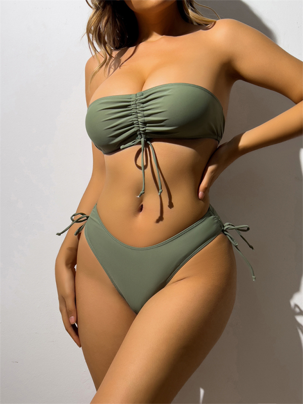 Solid Color Triangle Bikini – Sexy Tube Top with Drawstring Straps