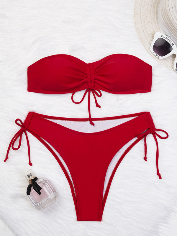 Solid Color Triangle Bikini – Sexy Tube Top with Drawstring Straps