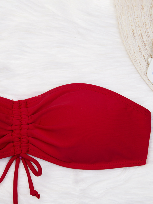 Solid Color Triangle Bikini – Sexy Tube Top with Drawstring Straps
