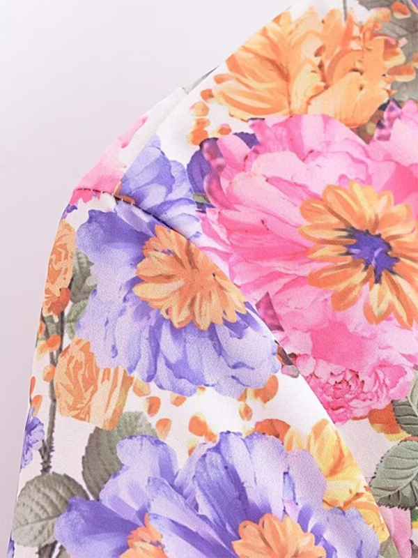 Romantic French Floral A-Line Dress – Tie Waist, Short Sleeves, No Stretch