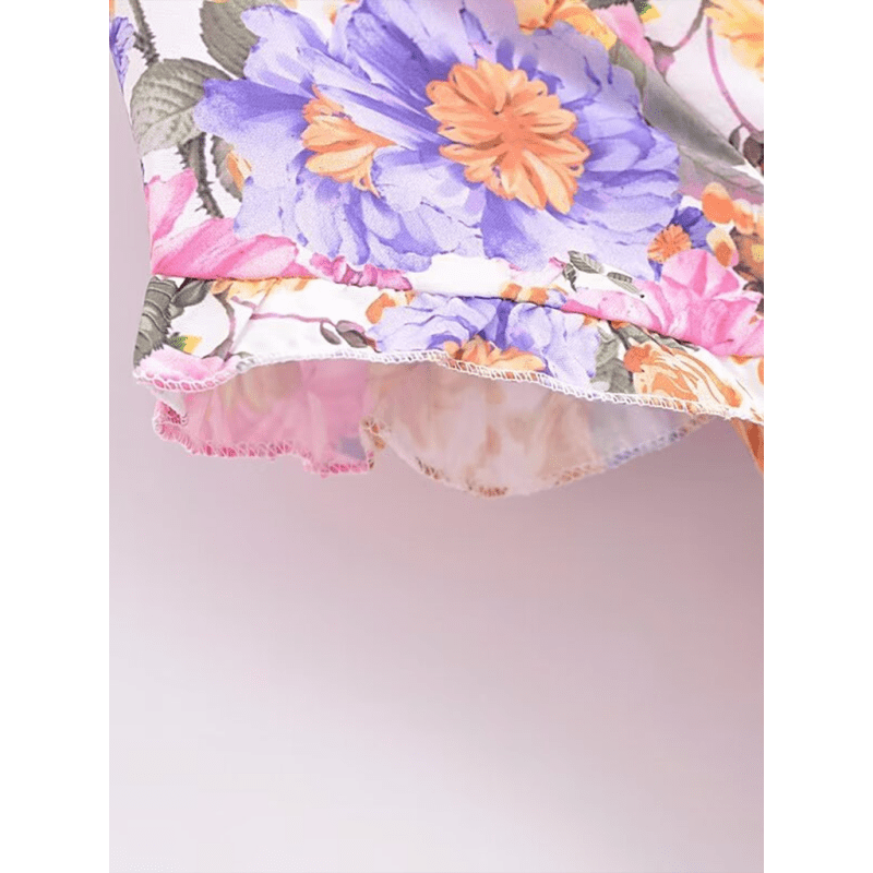 فستان فرنسي زهري رومانسي بقصة على شكل حرف A – خصر مربوط، أكمام قصيرة، بدون تمدد ابتسامة ماريا - كل شيء للنساء 34651618