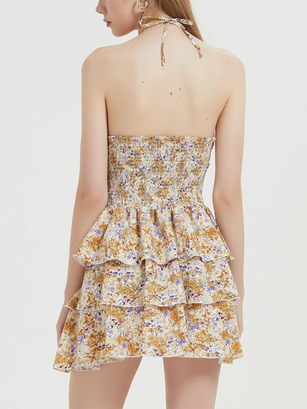 Floral Halterneck One-Piece Dress – Waist-Length Skirt with Tutu Layer