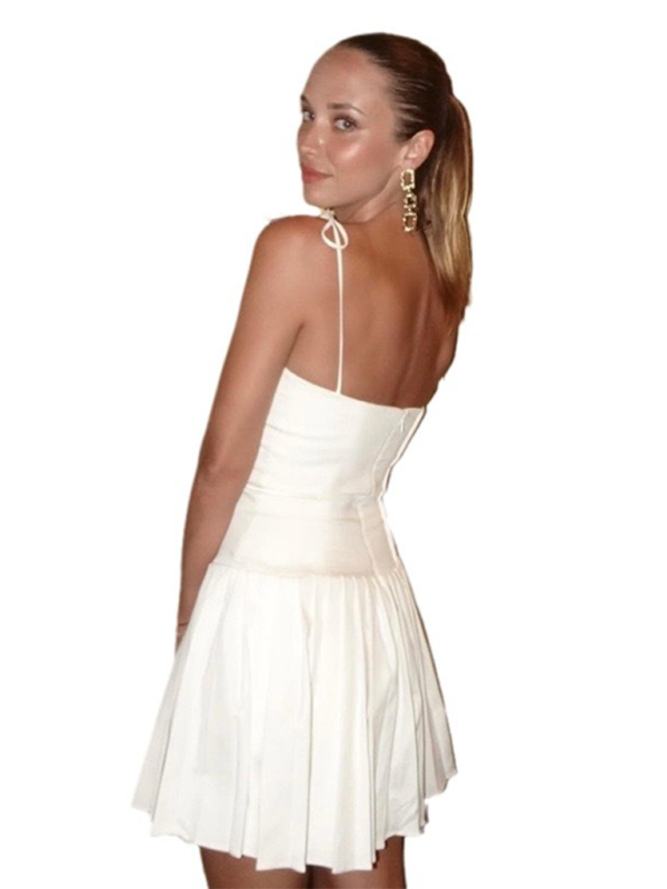 Weißes rückenfreies Minikleid mit Trägern – Sexy gewebte Passform für Frühling/Sommer