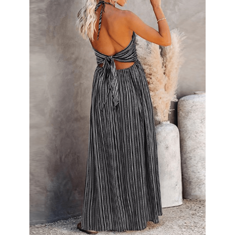 حزام حمالة قابل للتعديل - فستان مثير – نقش مخطط من مزيج سبانديكس منسوج - ماريا المبتسمة - كل شيء للنساء 34652376