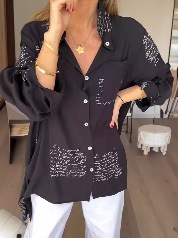 Women's Letter Print Long Sleeve Shirt