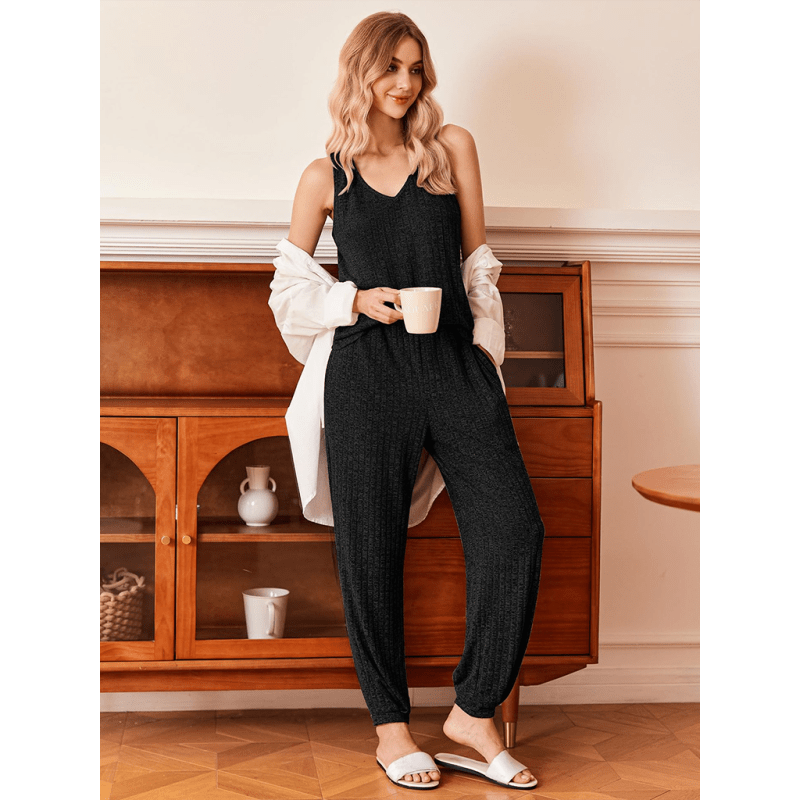 solid-knit-v-neck-pajama-set-–-sleeveless-top-slant-pocket-trouserssmiling-maria---everything-for-women-34638437