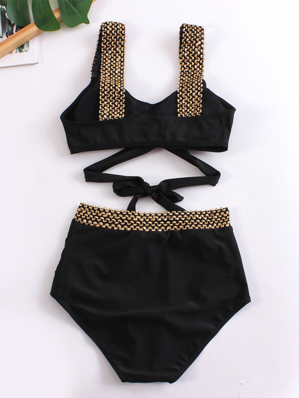 Sexy Cross-Back Bikini Set – Solid Two-Piece with Moderate Stretch